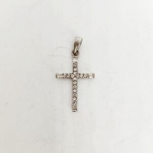 Vtg Sterling Silver 925 Solid Cross Cubic Zirconia Pendant Necklace Bling Dainty